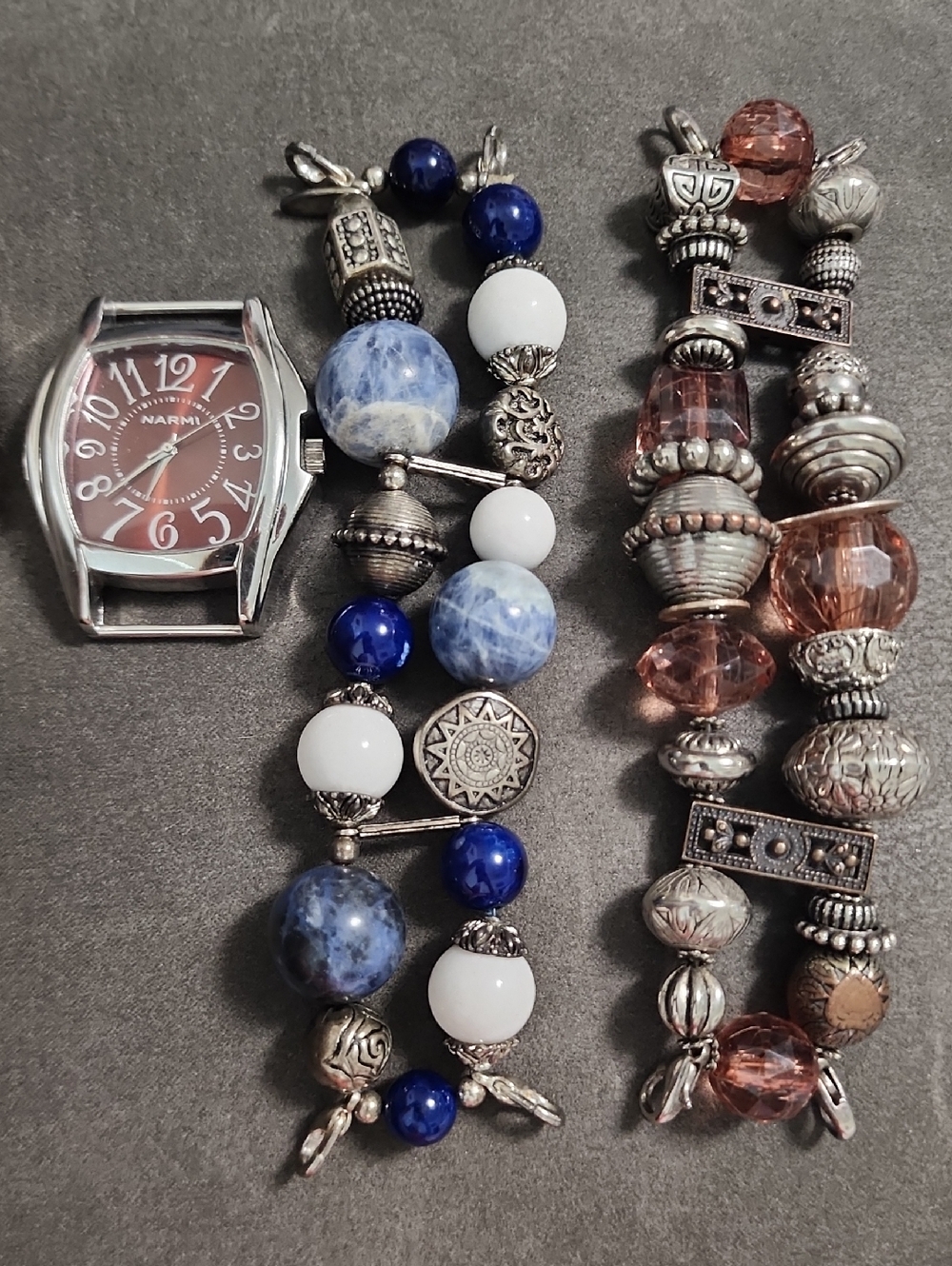 Vintage Narmi Charm Bracelet Watch Set | 2 Interchangeable Bands Statement